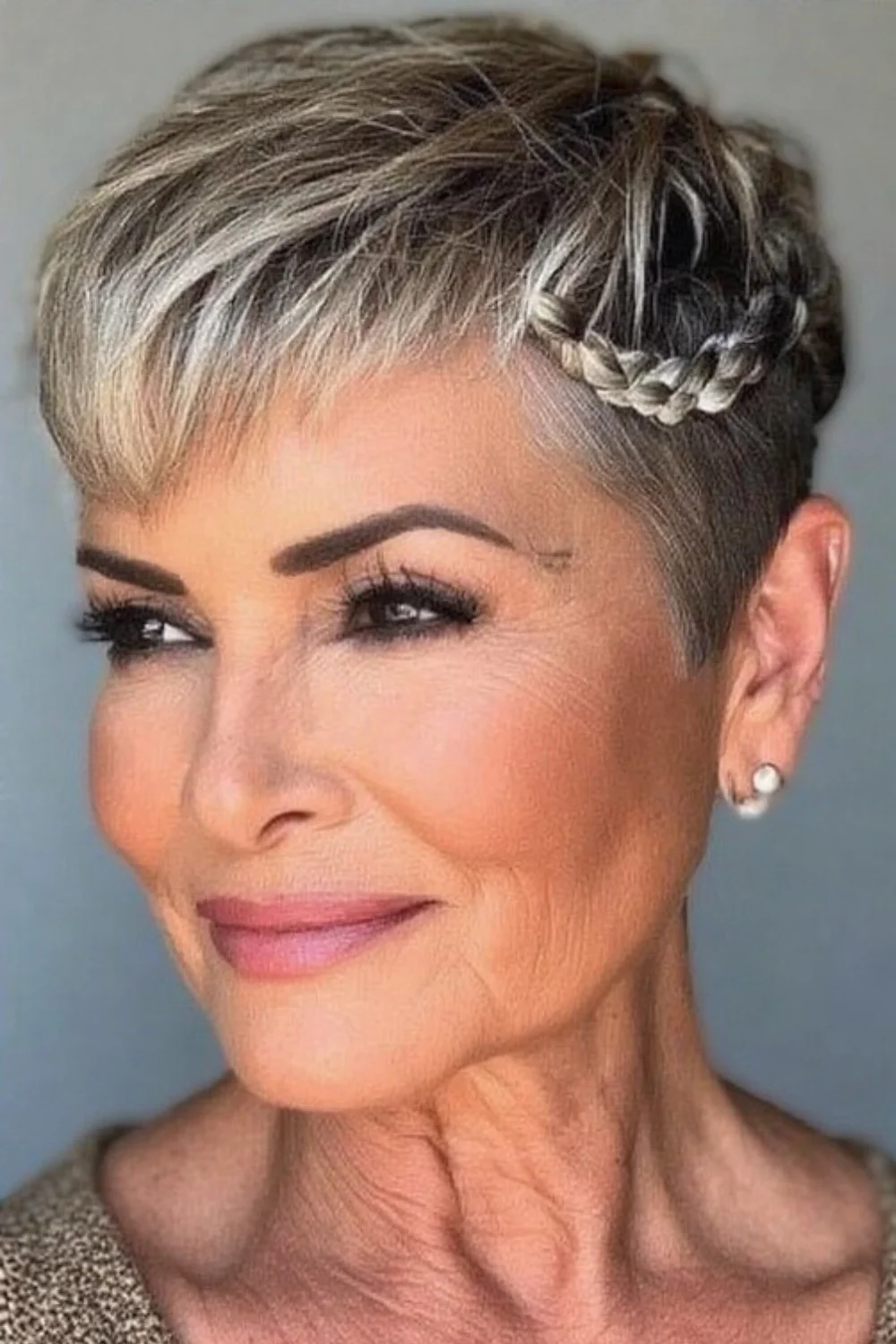 Braided detail added to a pixie cut for a playful and edgy accent.