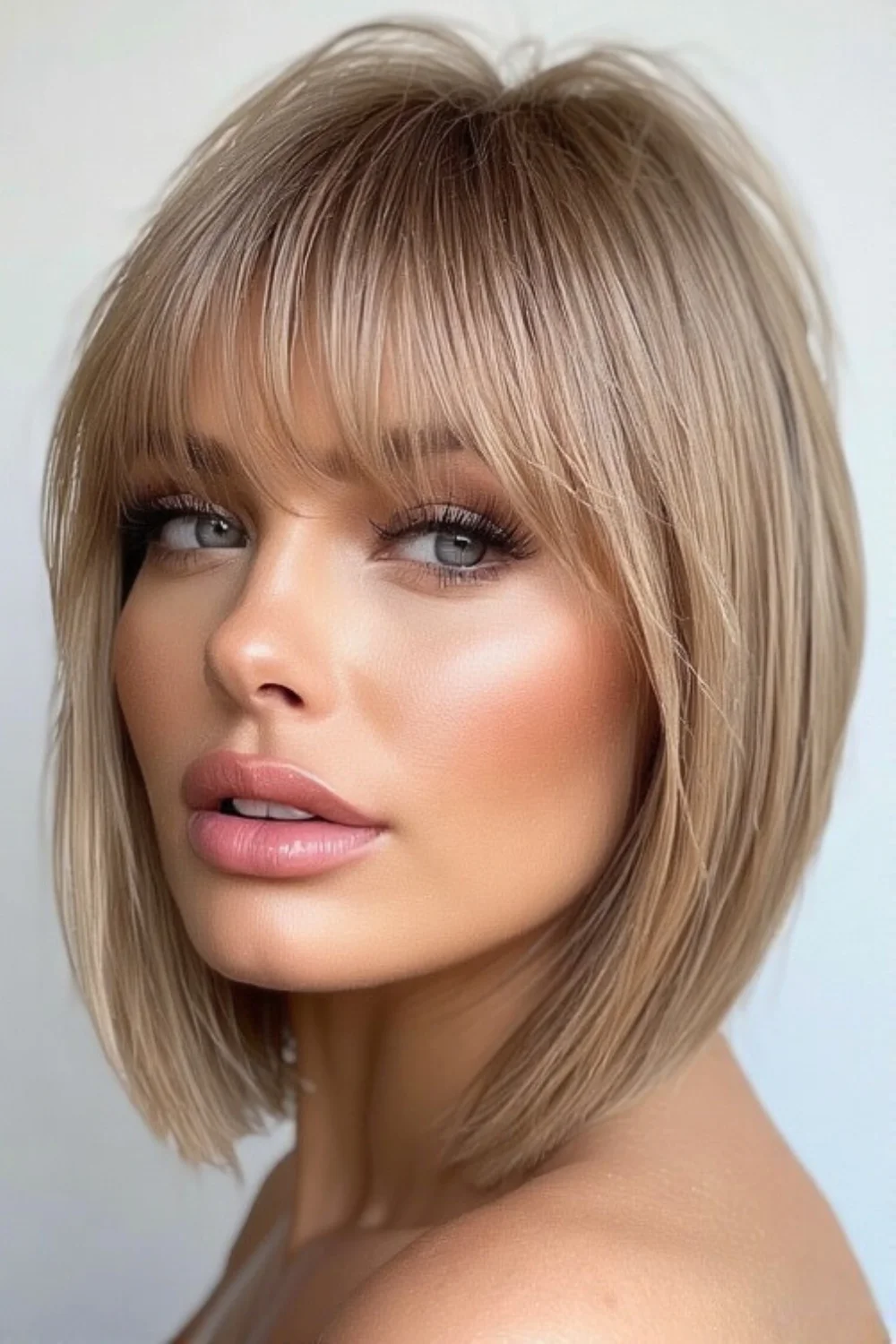 Smooth straight lob parted down the middle for a clean, minimalist aesthetic.