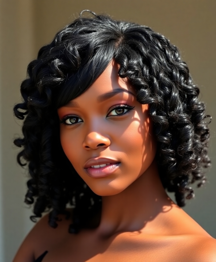 coily bob with geometric bangs