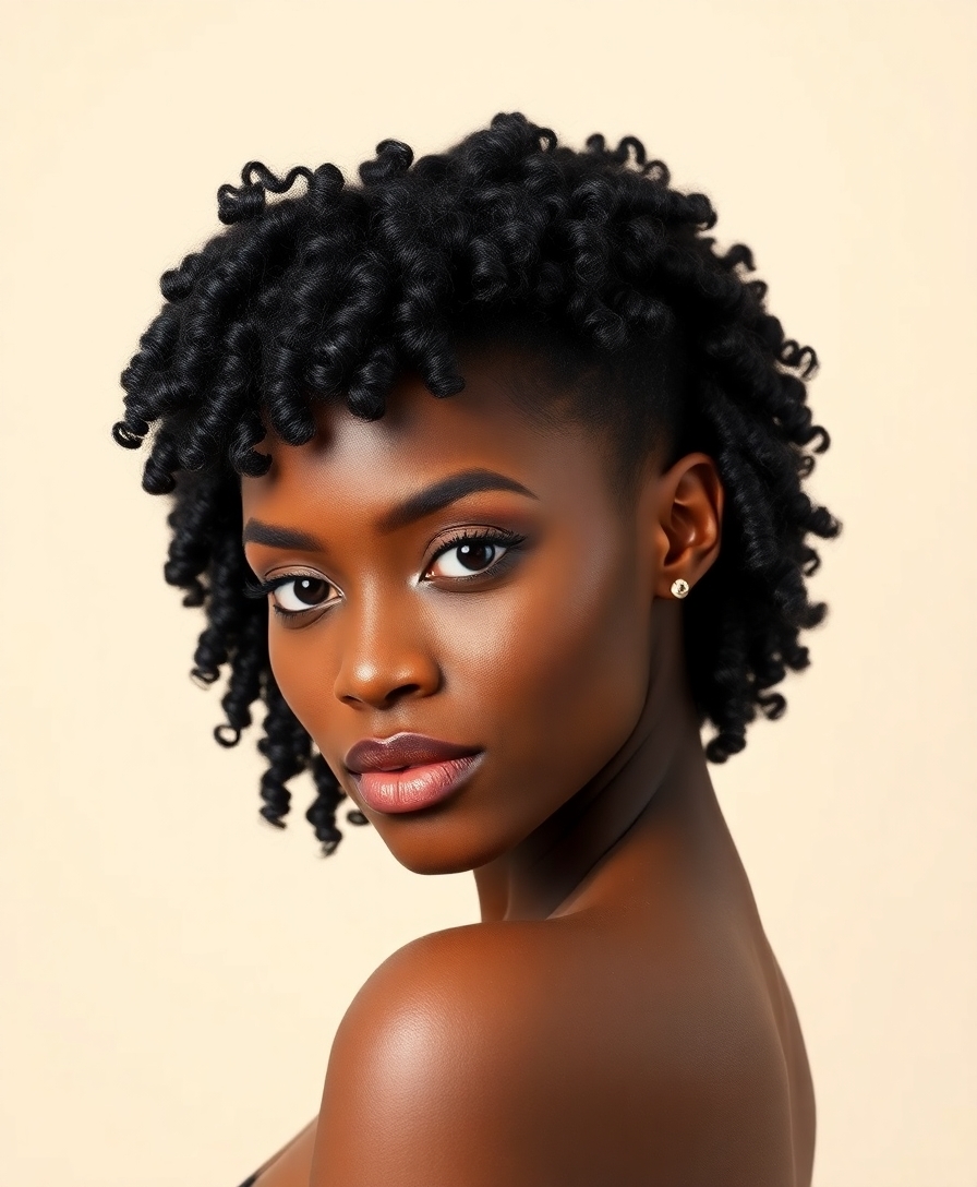 coily micro bangs tapered sides