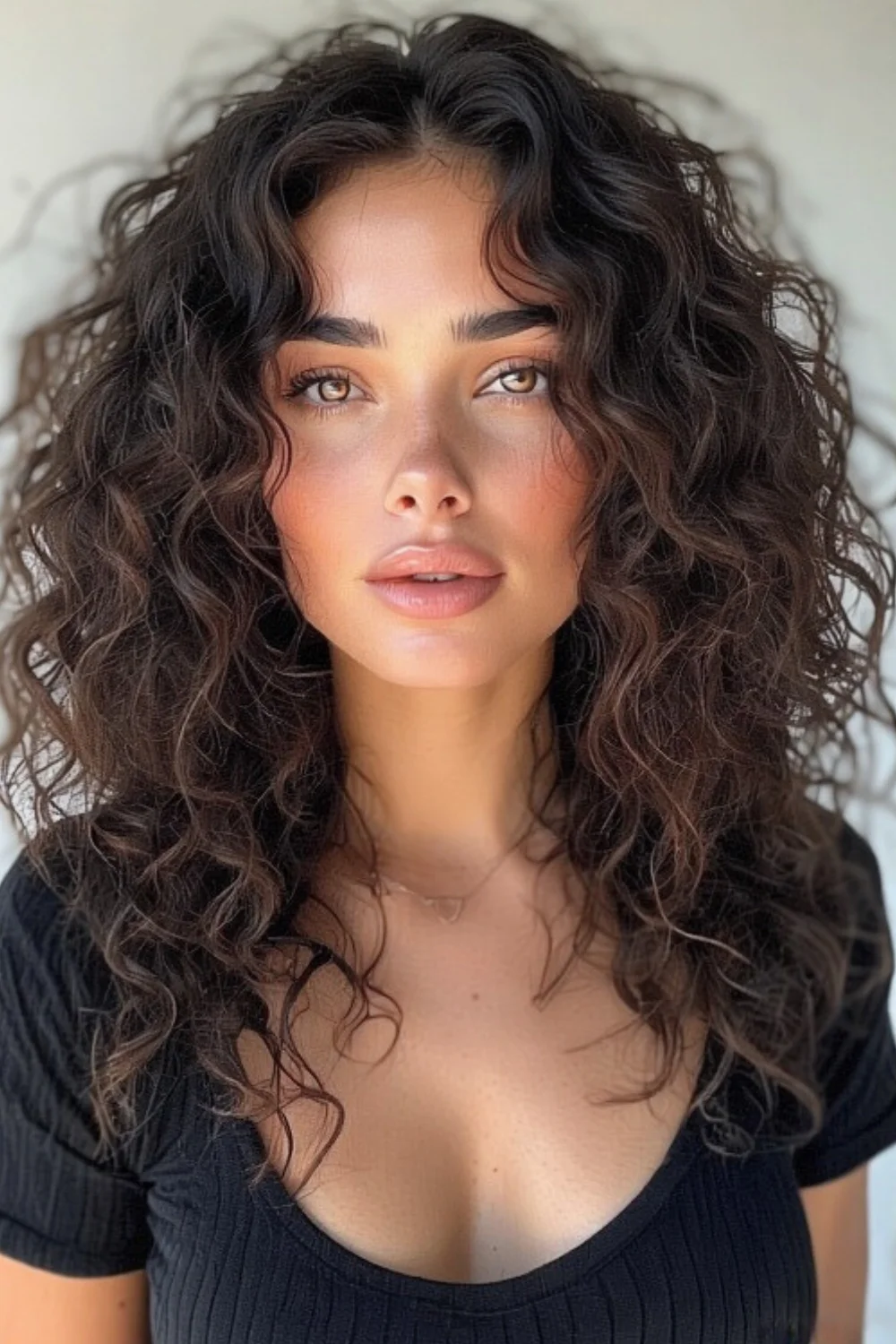 Curly lob with natural volume and bouncy ringlets for a playful, full-bodied look.