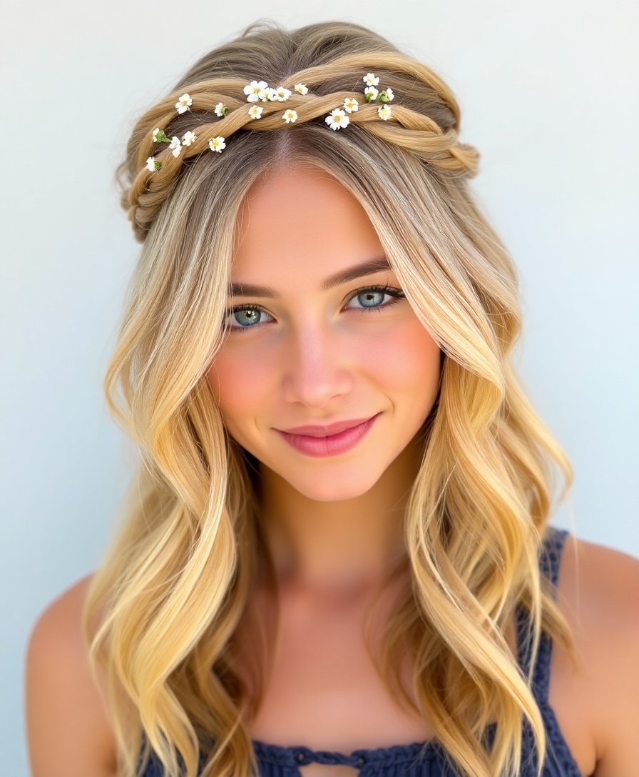 effortless boho half up hairstyle