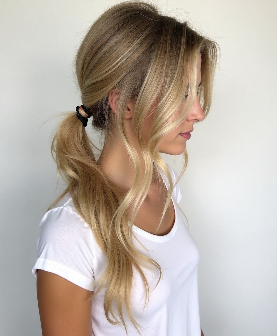 effortless messy low ponytail