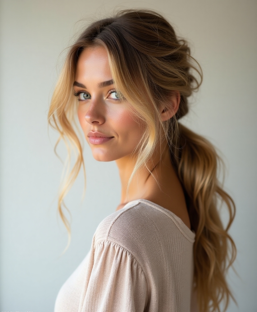effortless romantic side ponytail