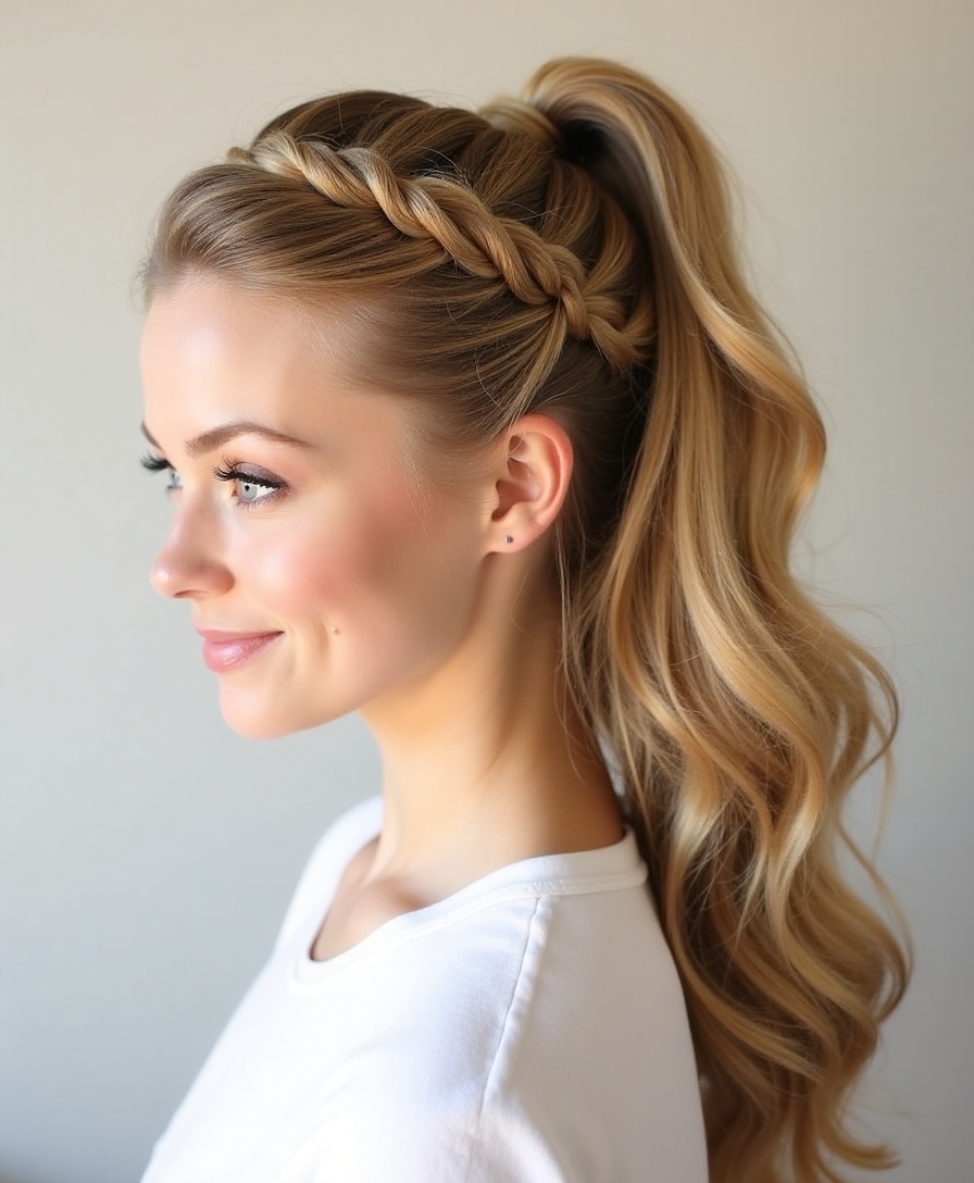 elegant braided crown ponytail