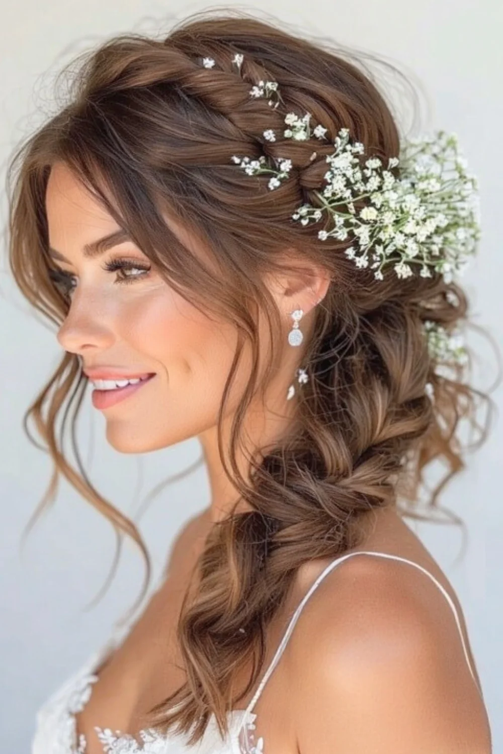 Fishtail Side Braid With Baby's Breath