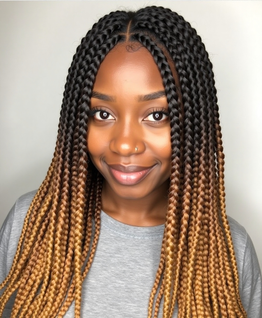 medium box braids ombre