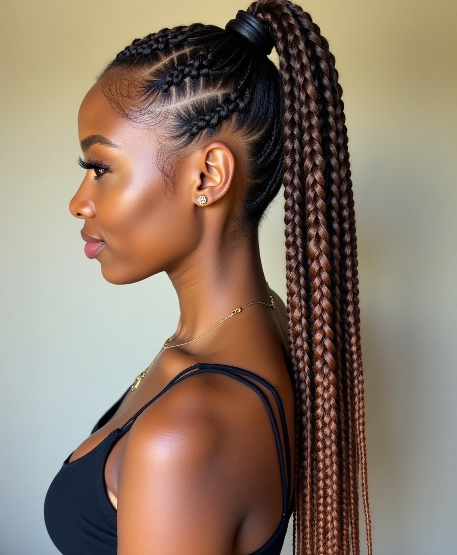 medium box braids ponytail