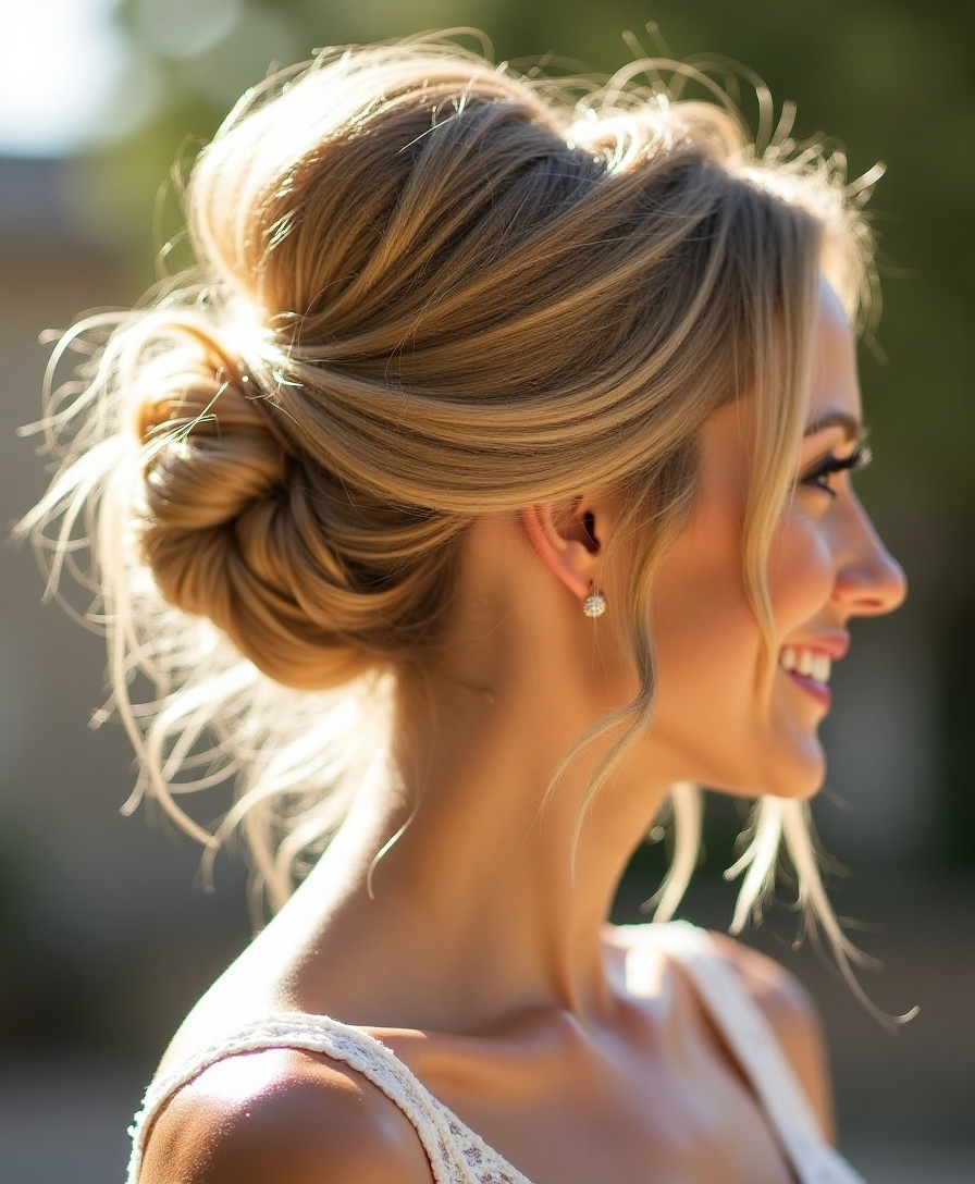 messy top knot styling
