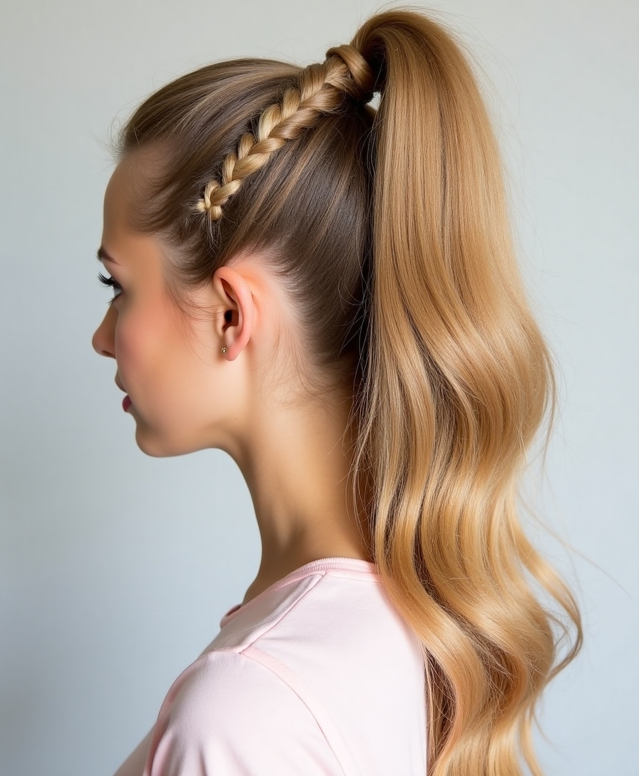 polished criss cross ponytail style