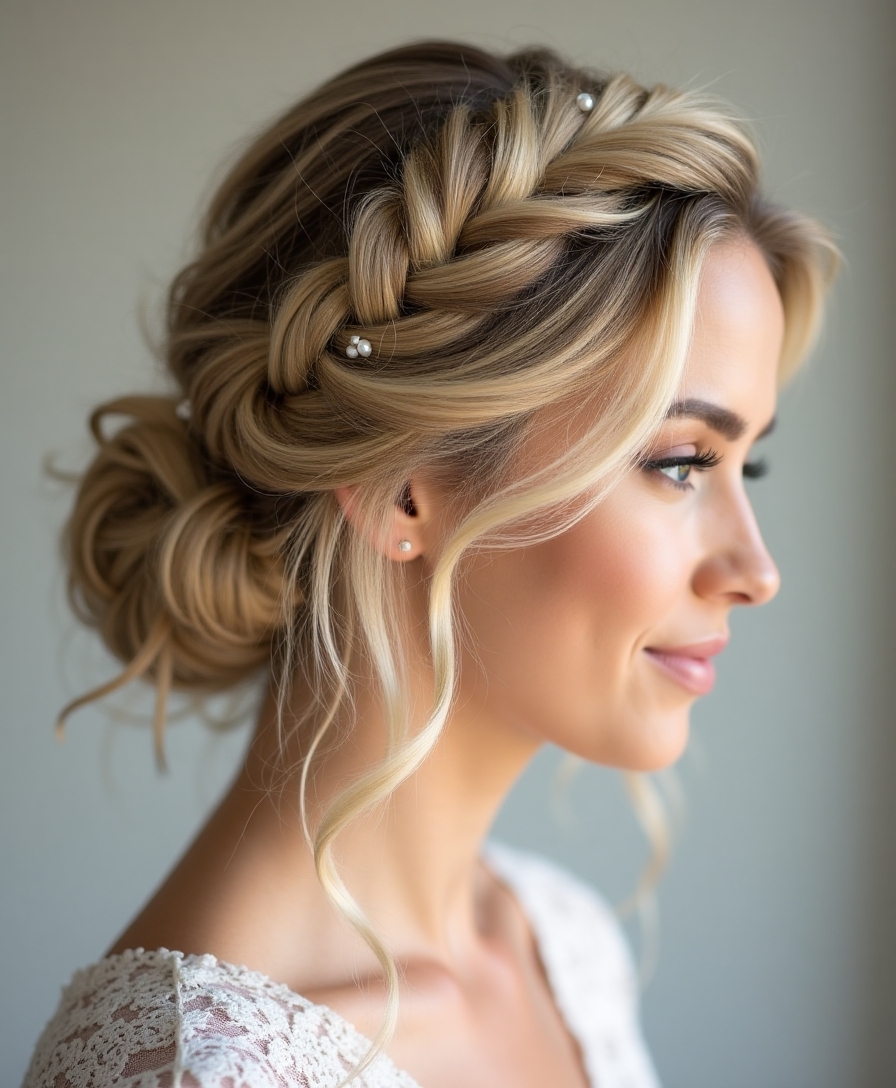 romantic boho fishtail updo