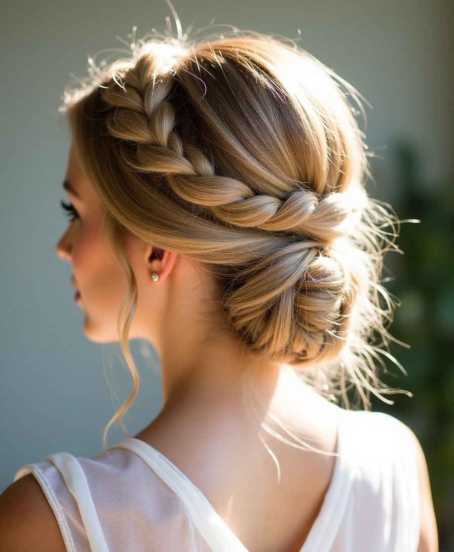 romantic braided crown bun