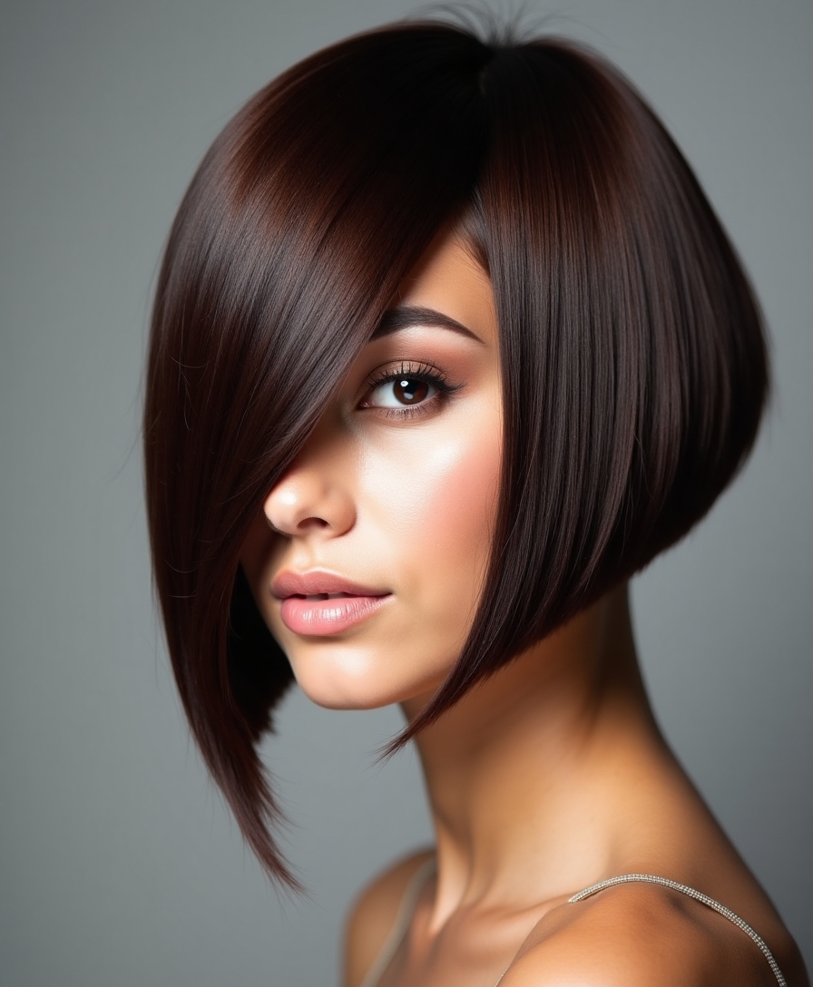 sleek asymmetrical bob hairstyle
