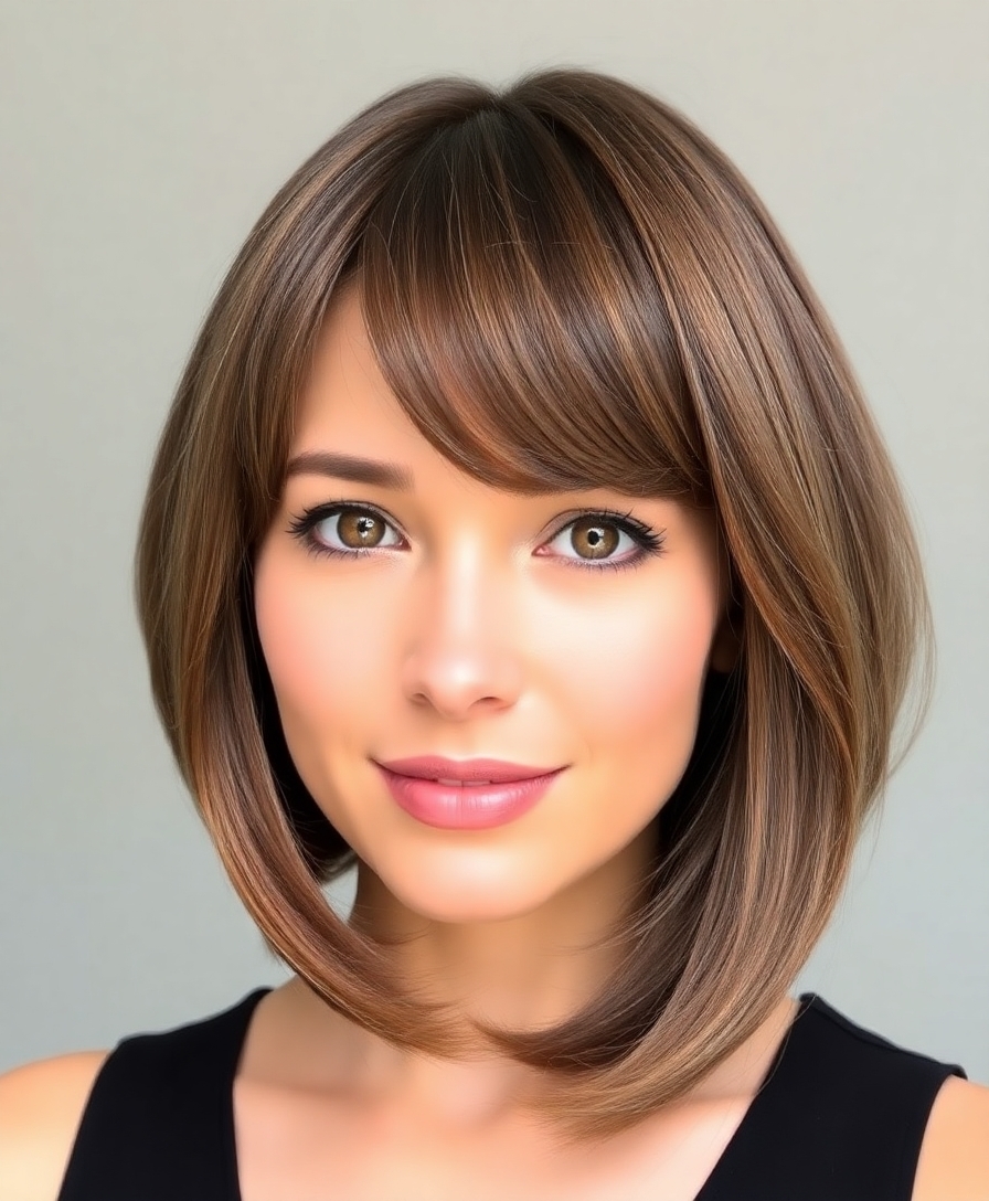 sleek bob with curtain bangs