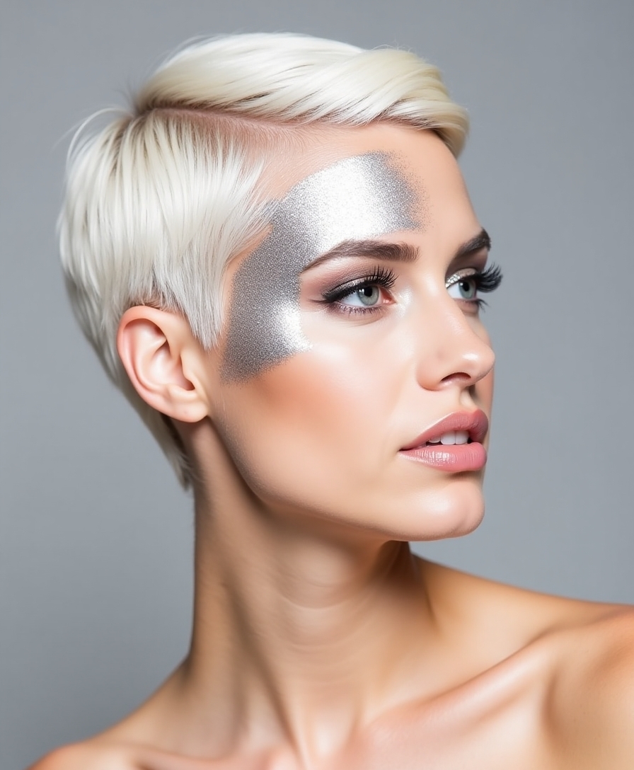 slicked back hair with glitter