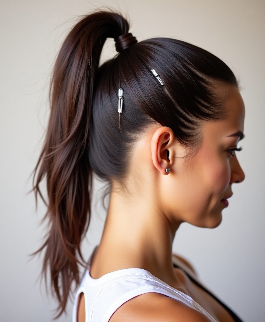 sporty sectioned ponytail style