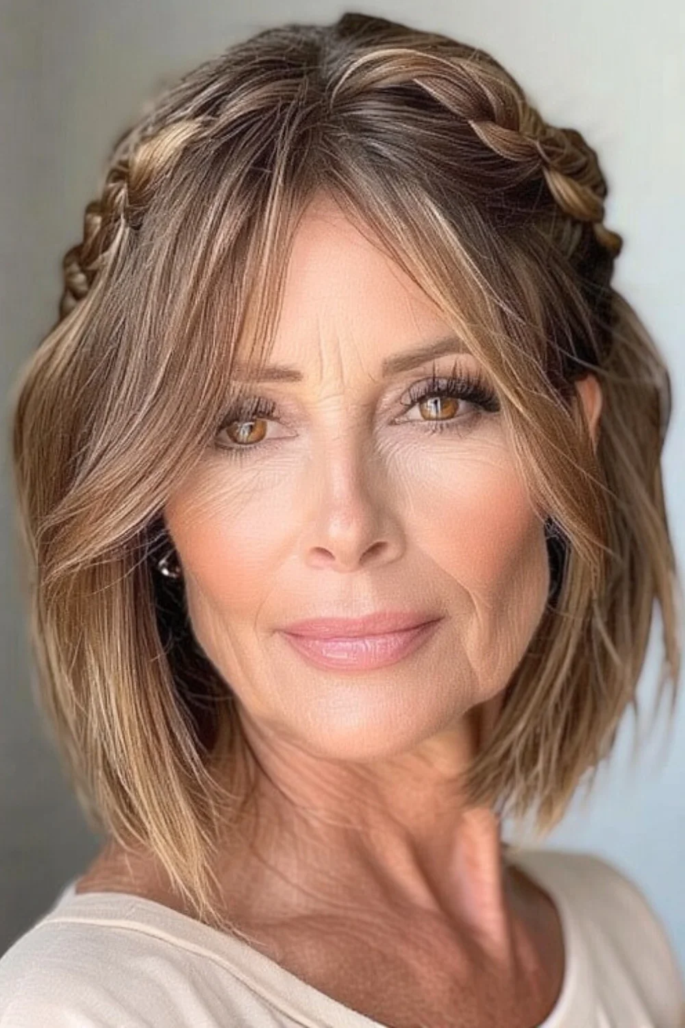 Waterfall braid across a short bob, blending structure with flow.