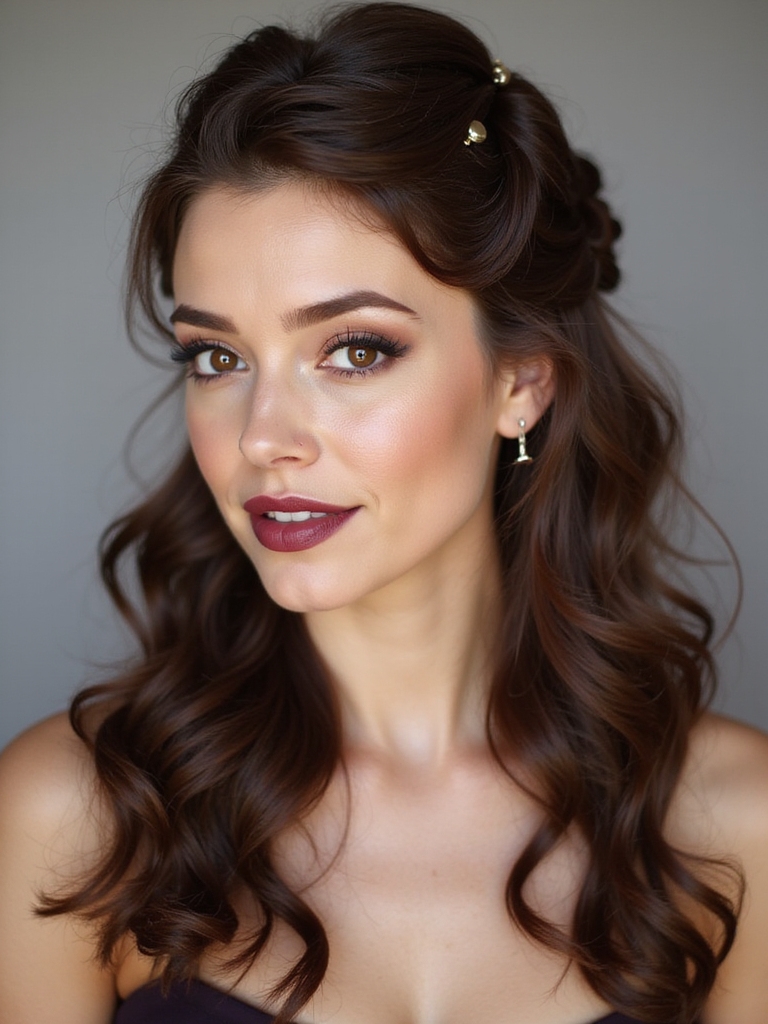 evening glam half up curls
