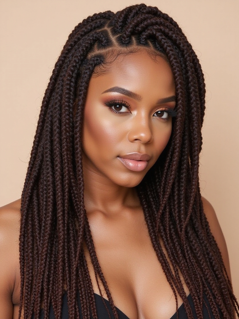 sophisticated side parted box braids