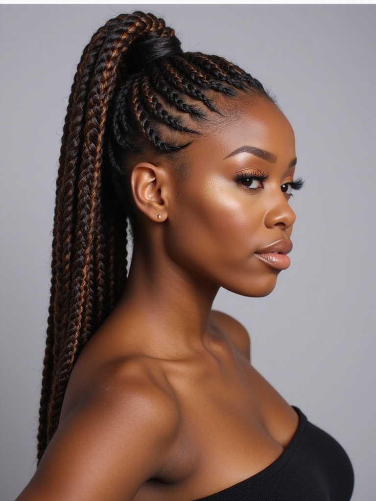 stylish box braids ponytail