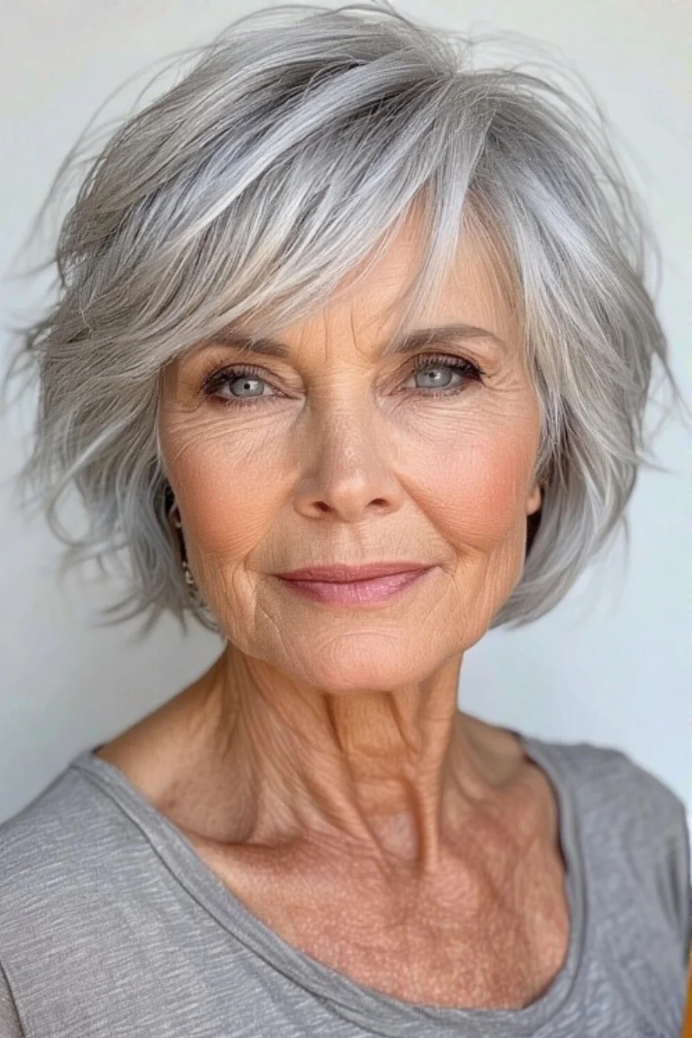 Timeless hairstyle featuring elegant silver highlights.
