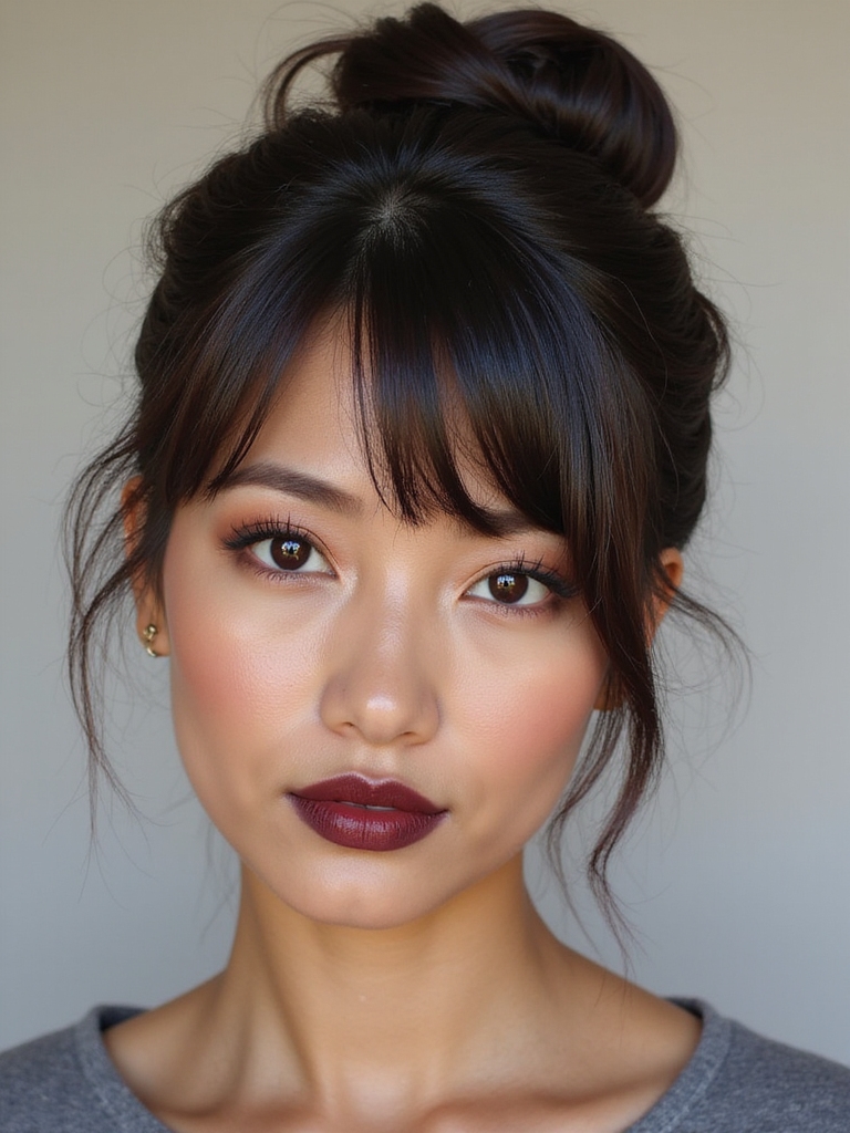 balancing bangs with bun