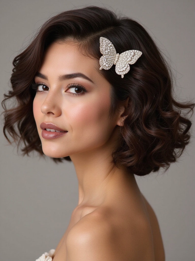 curly bob with accessory