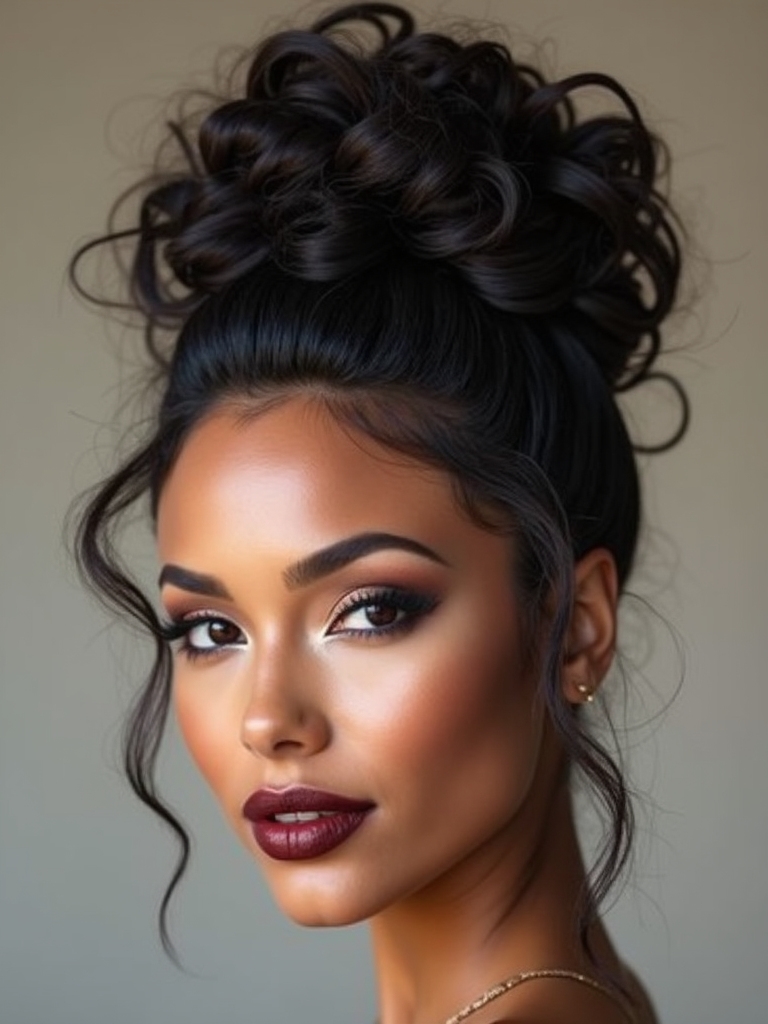 high bun with curls