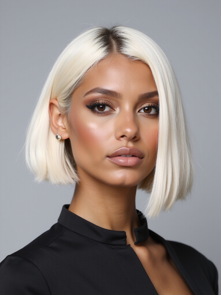 sleek straight center part