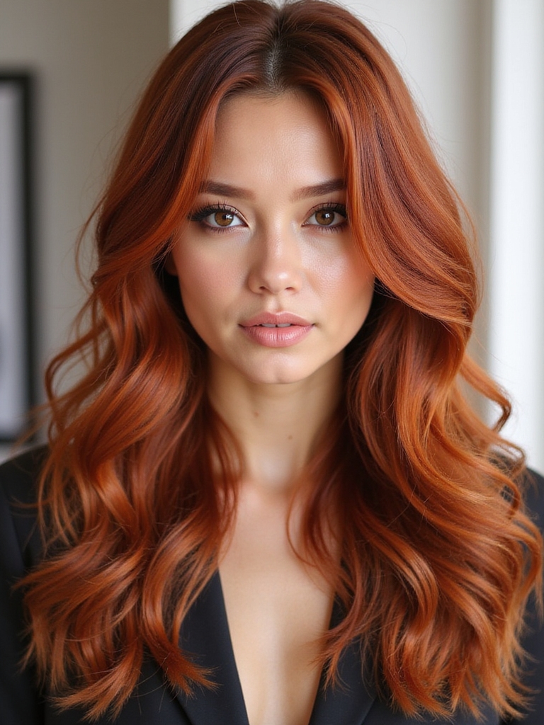 vibrant red copper balayage