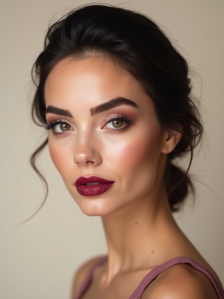 berry stained lips feathered brows