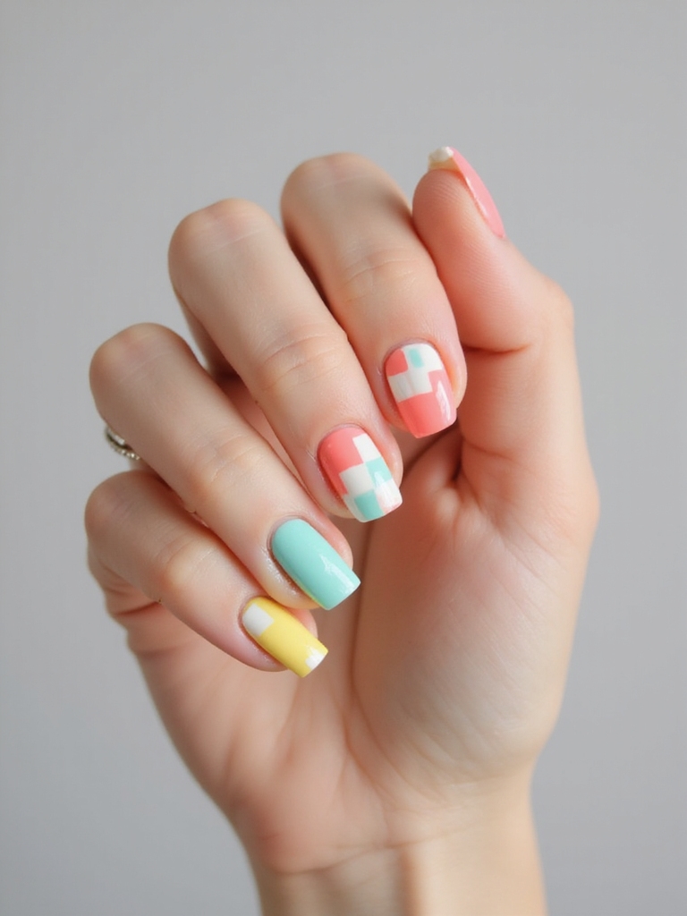 bold colorful checkerboard nails
