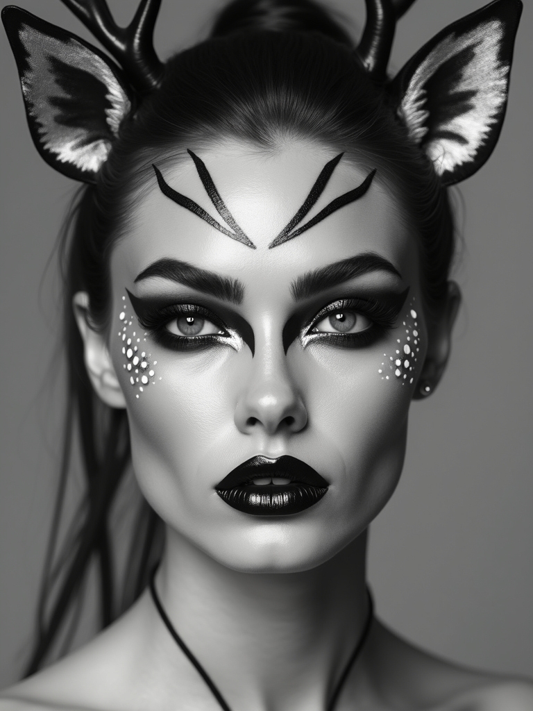 bold monochrome sculpted deer