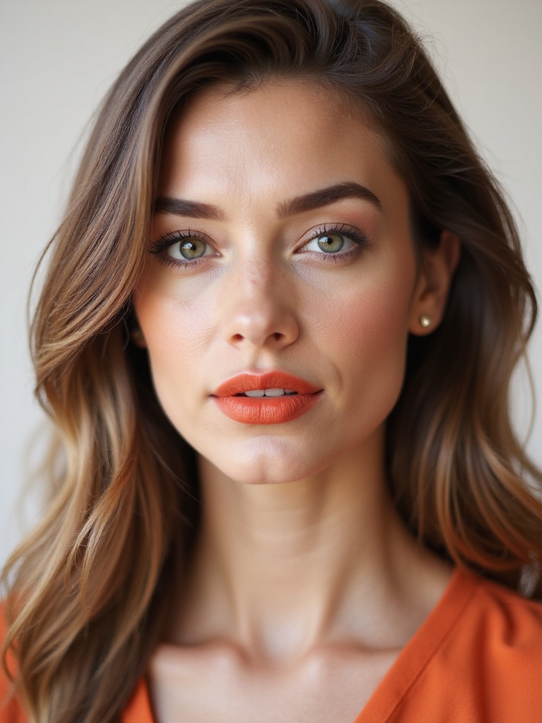 bold orangey red lip look