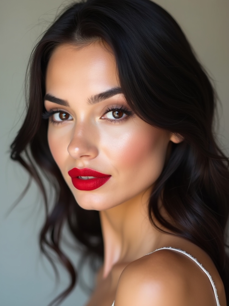 bold red lip minimal eyes