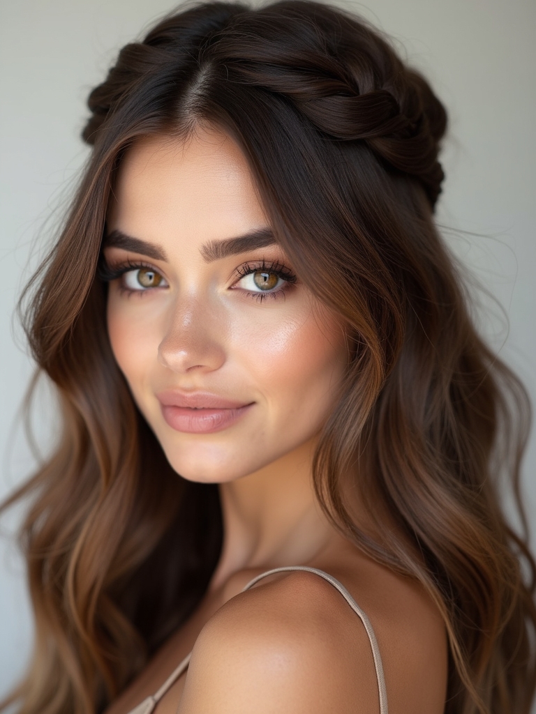 braided crown half down hairstyle