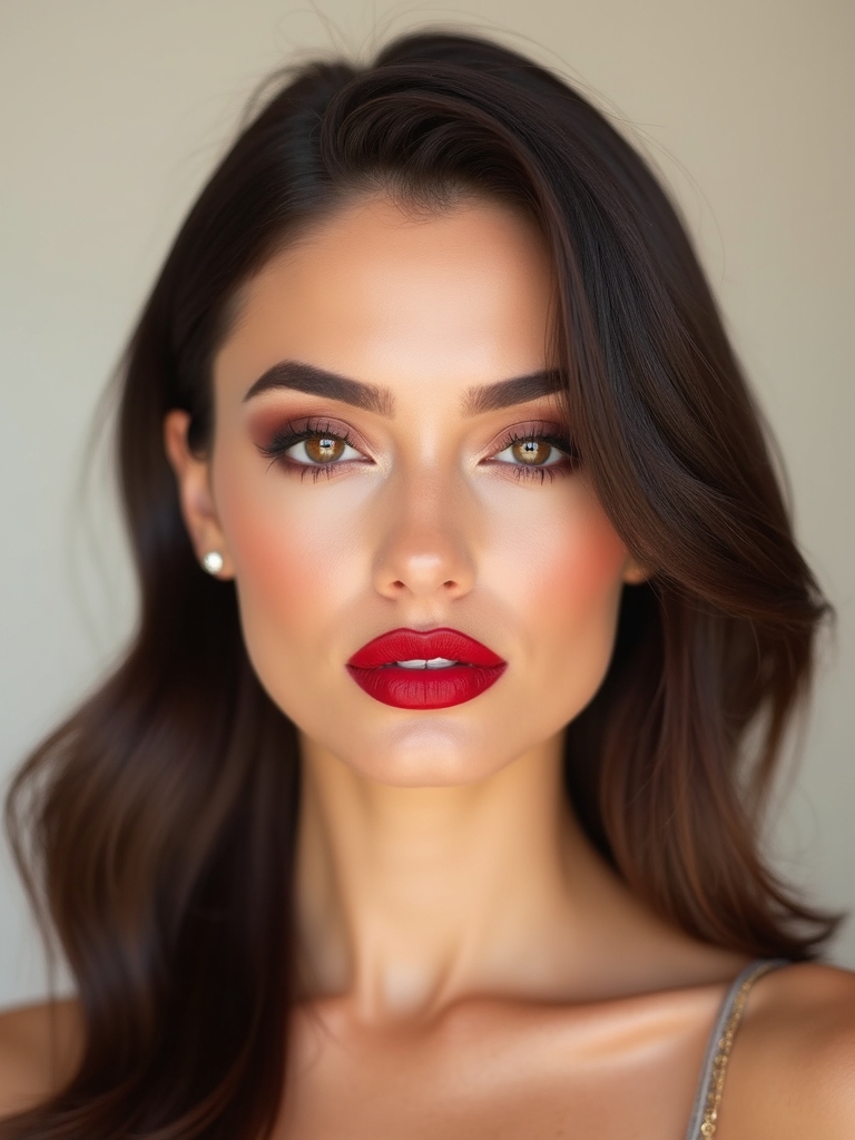brick red lips smoky eyes