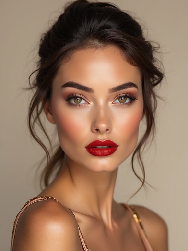 burnt red lips bronzed glow