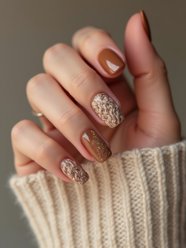 cable knit textured cozy nails