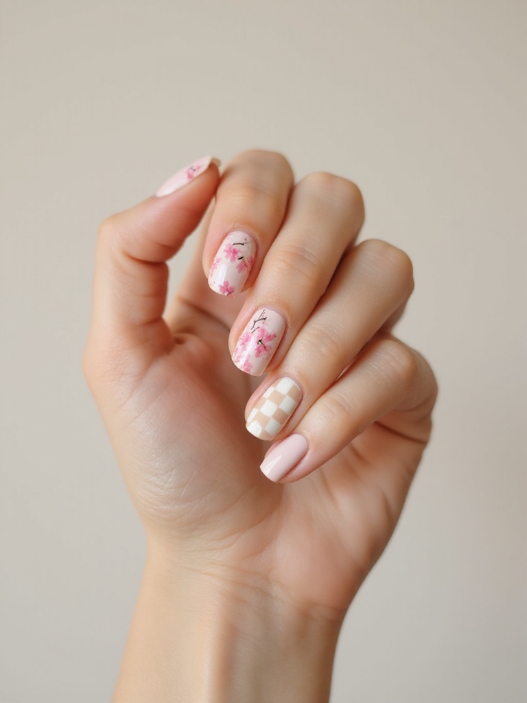 checkerboard kissed with blossoms