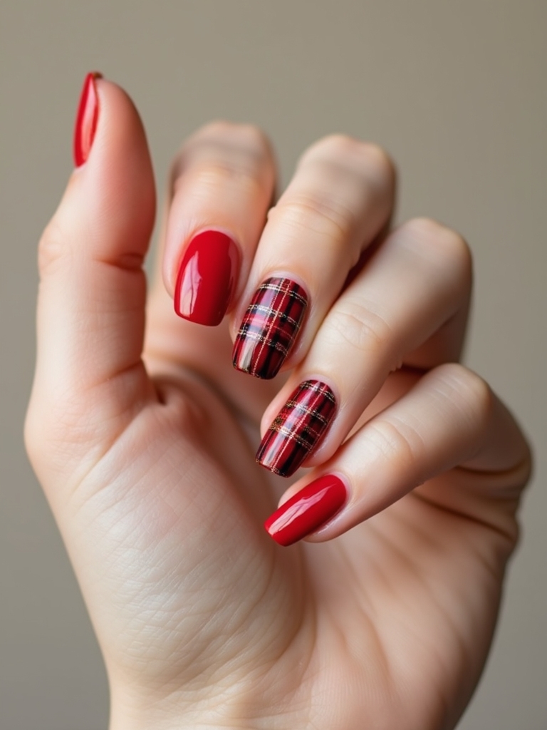 cozy festive plaid nailart