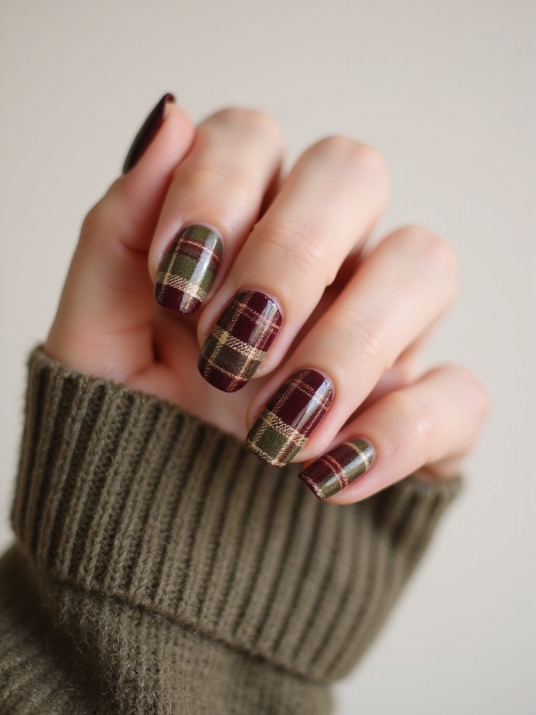 cozy plaid with glossy contrast