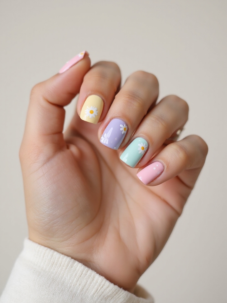 crisp white daisy nails