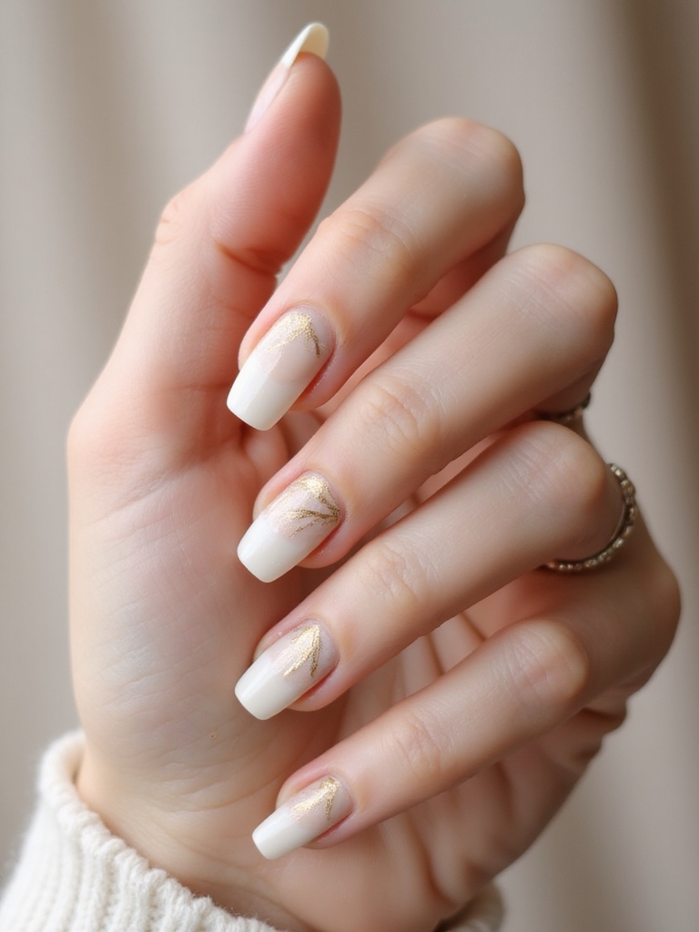 delicate gold laurel nailart