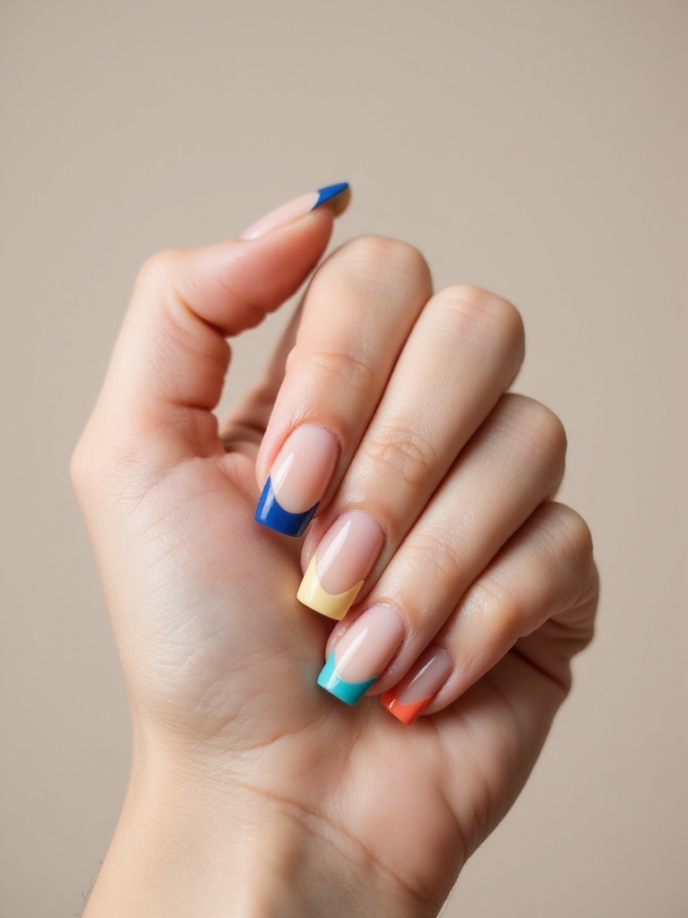diagonal color blocked french tips