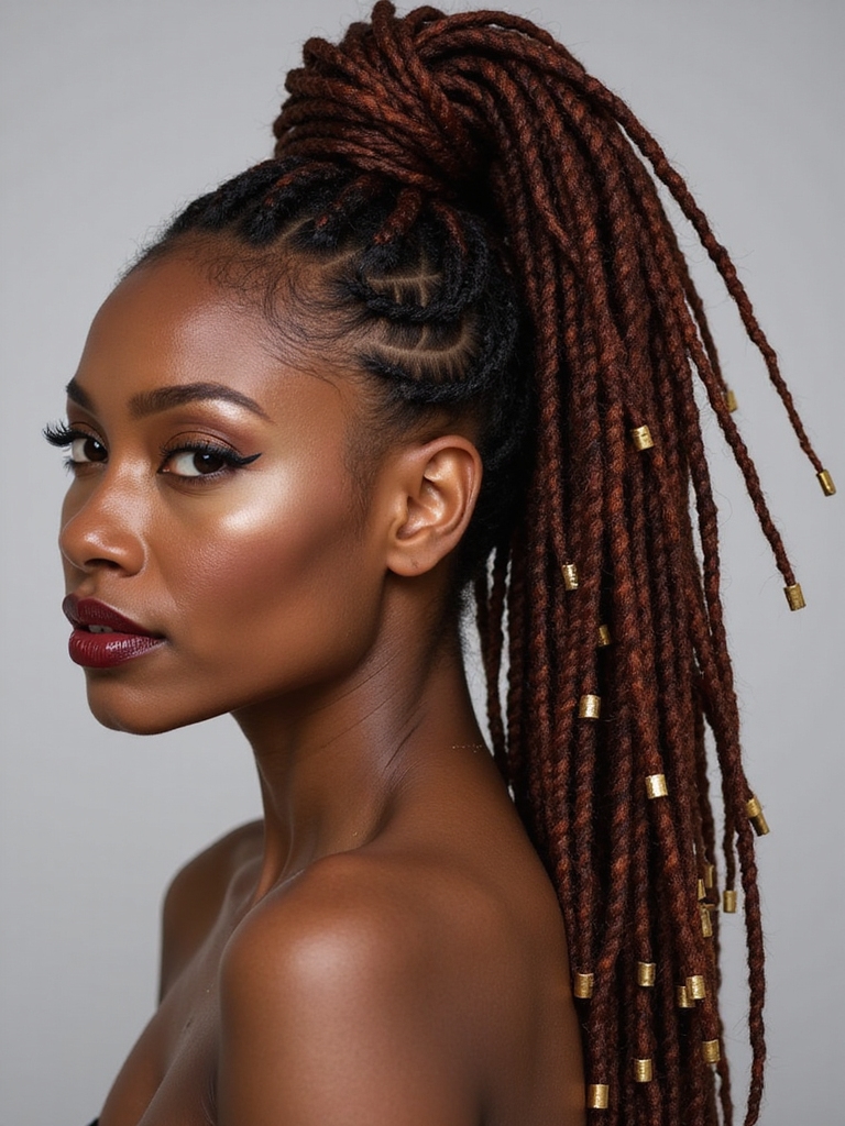 dramatic dreadlock ponytails style