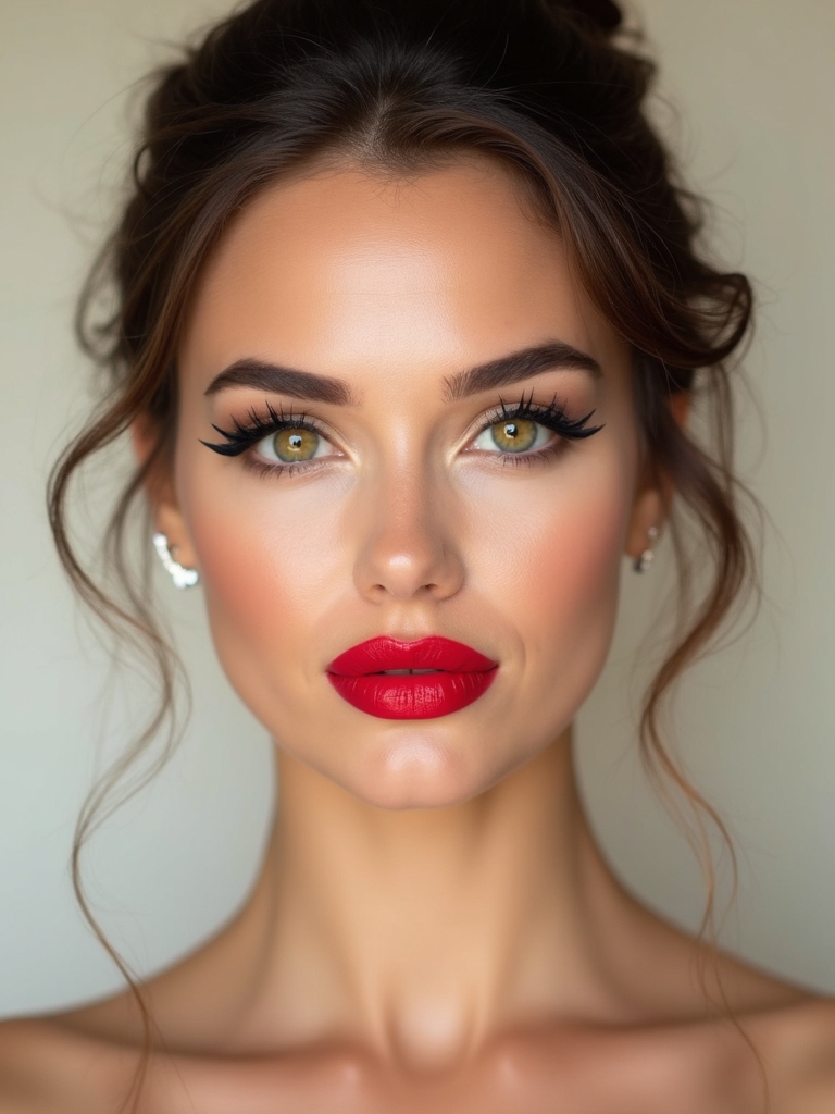 dramatic winged liner and scarlet