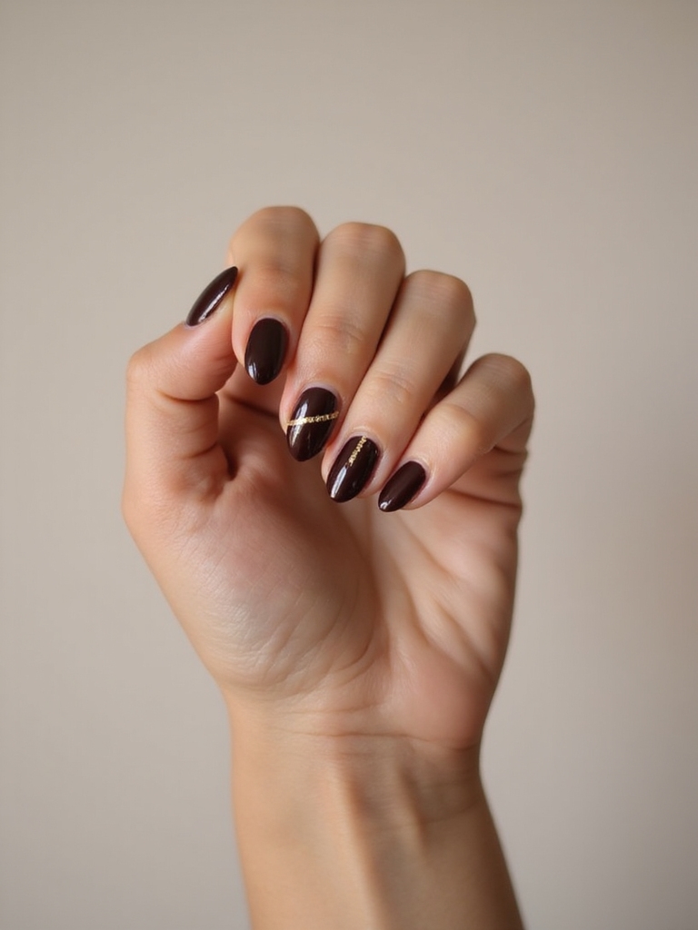 espresso brown nails with gold