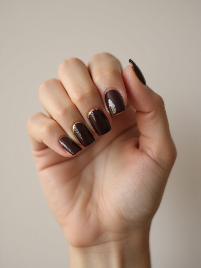 espresso square nails with gold