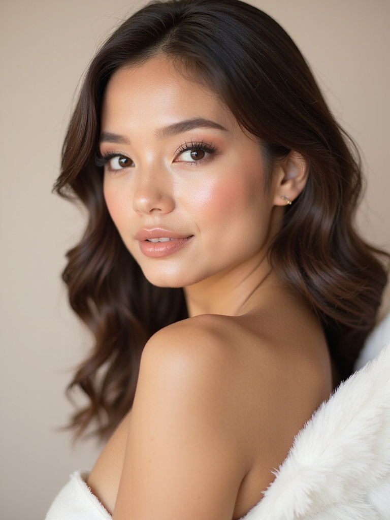 feathered lashes dewy cheeks